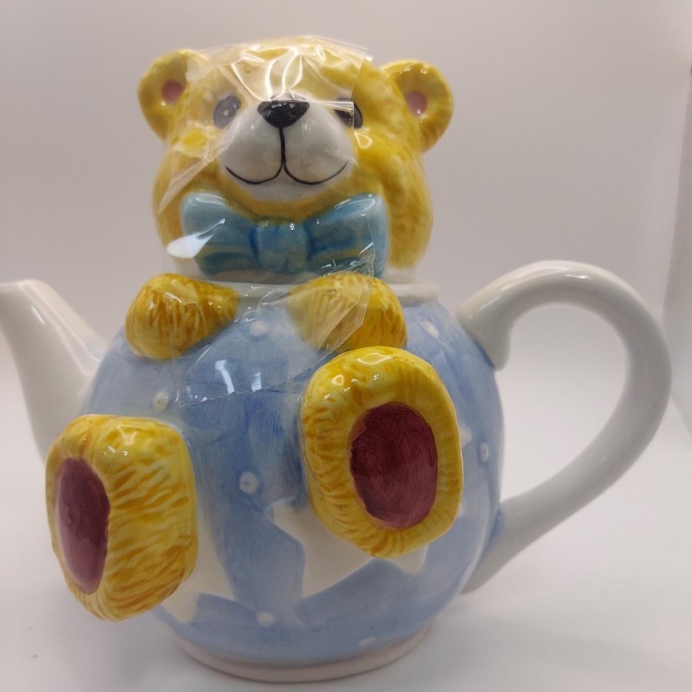 Giftco‎ Bear Teapot Blue Novelty Ceramic Collectible Kitchen Decor Cute